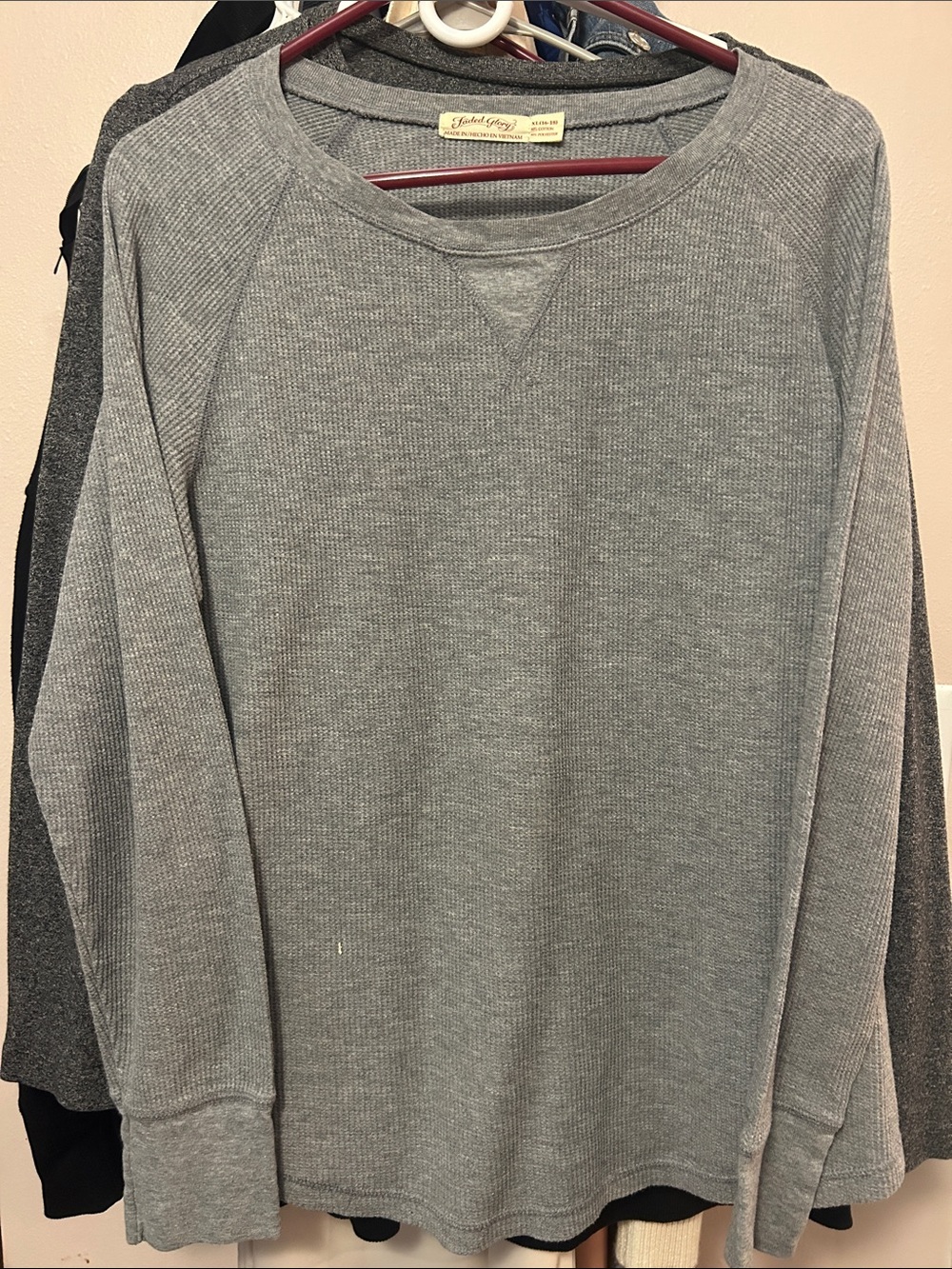 Faded Glory Gray Ribbed Long-Sleeve Crew Sweatshirt